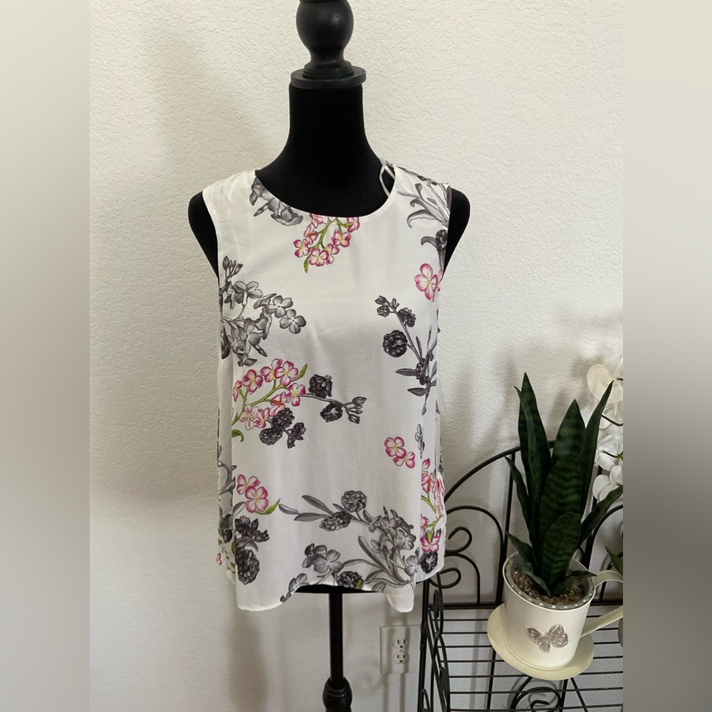 1 State Floral-Print Split-Back Cloud‎ Tank Top Women's Size XS